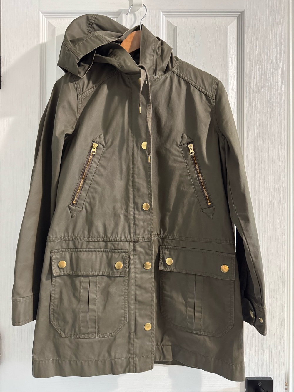 Women’s J. Crew Hooded Sterling Utility Jacket in Dark Olive Green Size XS